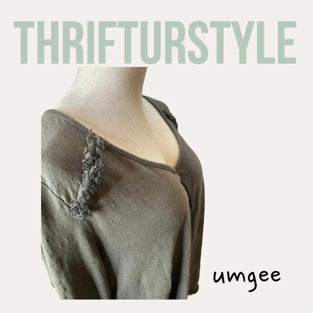 Umgee Tunic Top Olive Green Long‎ Sleeve Fringed Hem Detail Casual Comfy - Picture 4 of 6